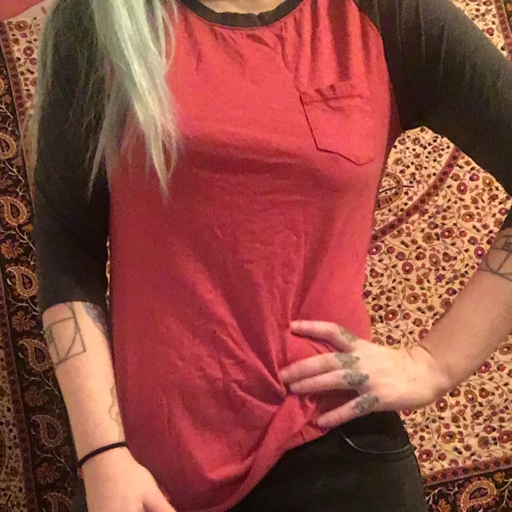 Red and grey zumiez baseball tee